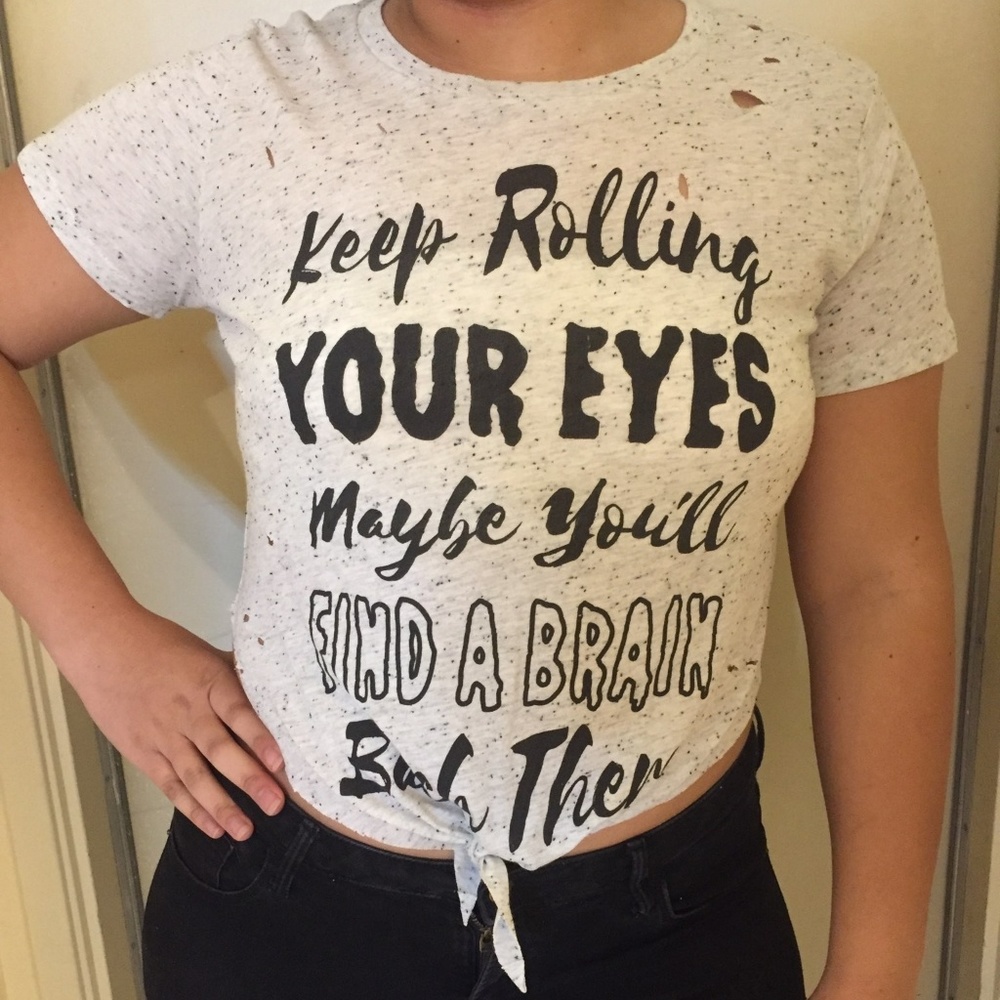 Funny Custom Cut Tie in Front Graphic Crop Top